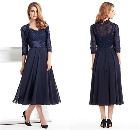 navy blue mother of the bride dresses tea length